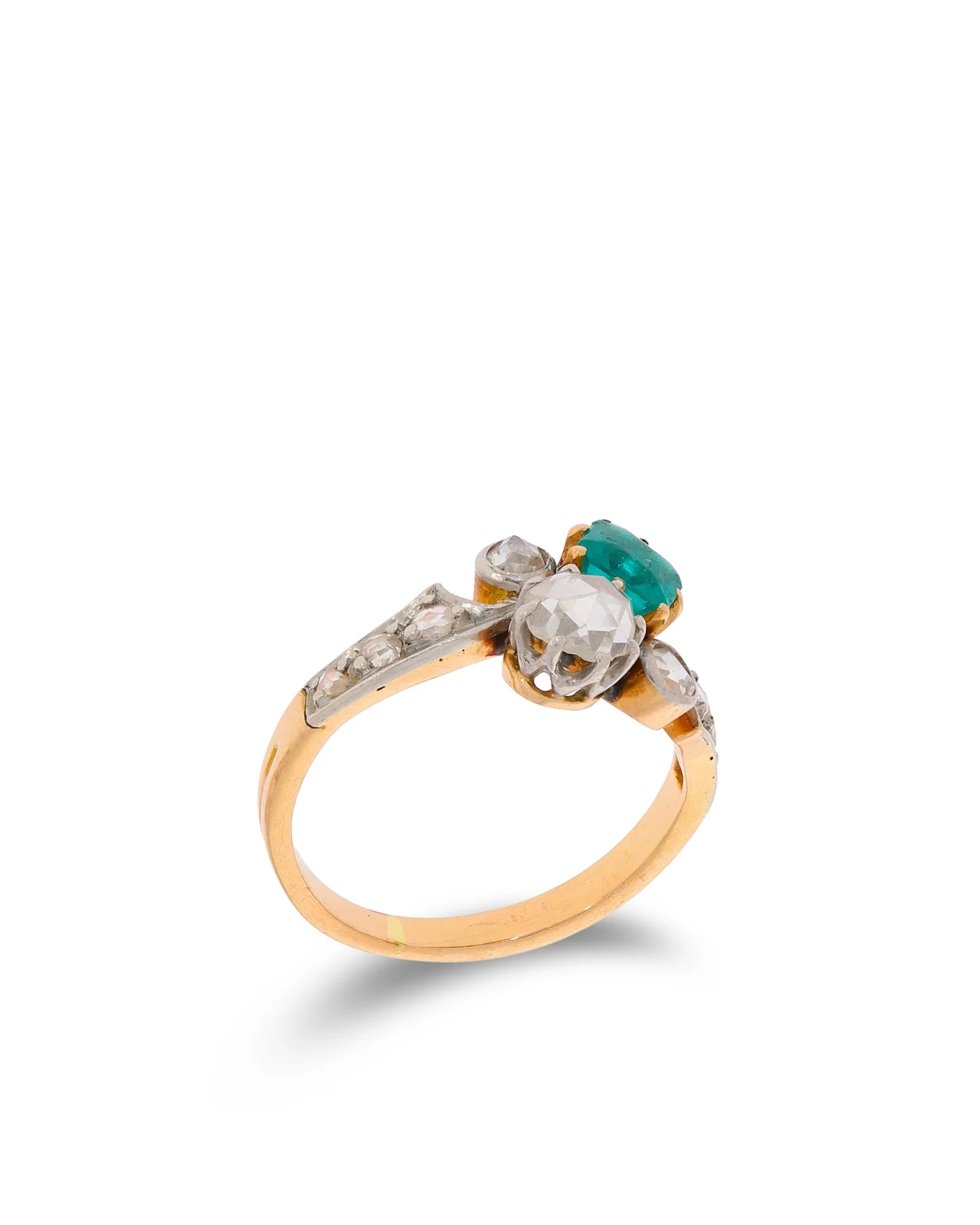 Damenring - Bicolor mit Smaragd und Diamanten