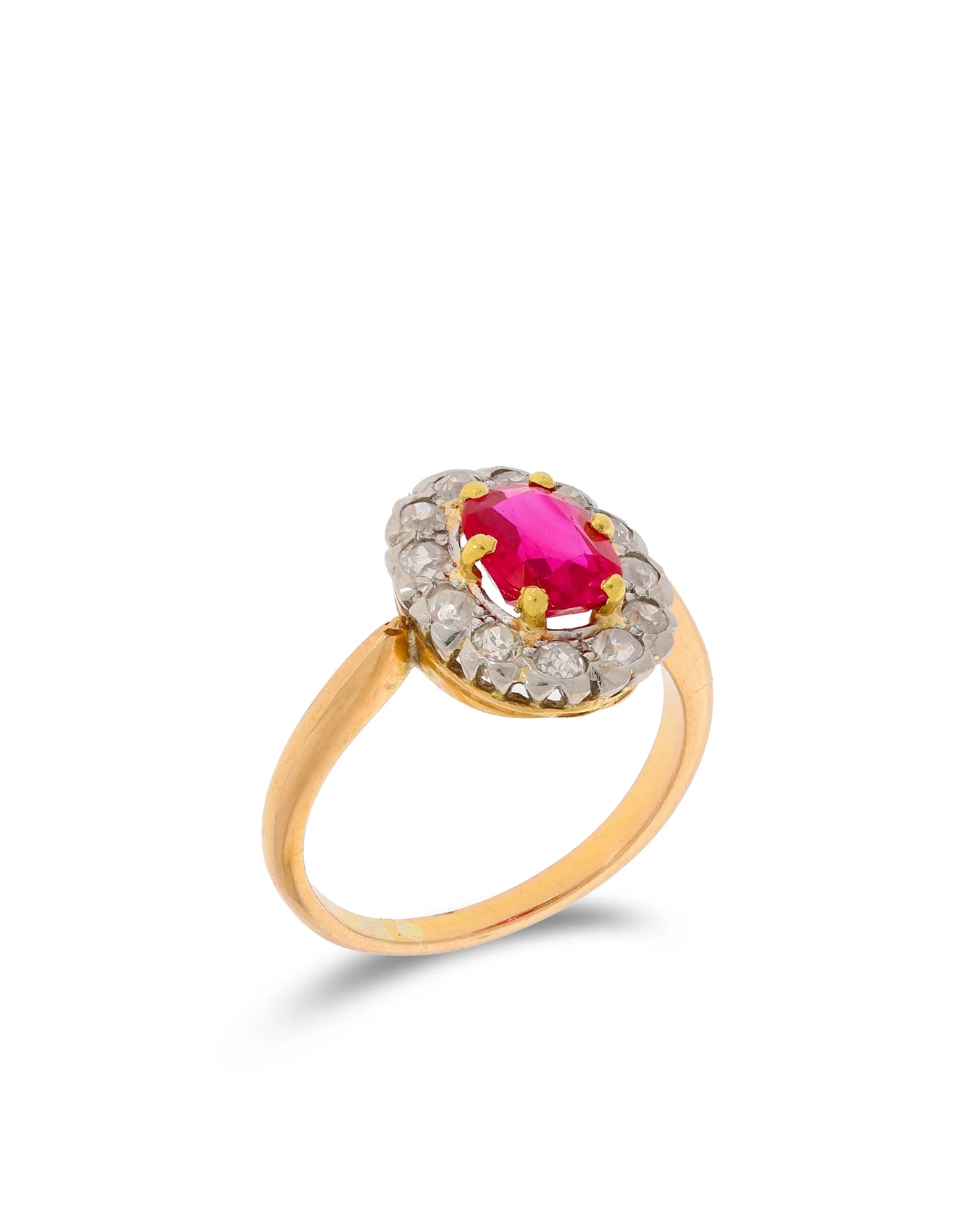 Damenring – Bicolor mit Verneuill Rubin und Diamanten 0.60ct