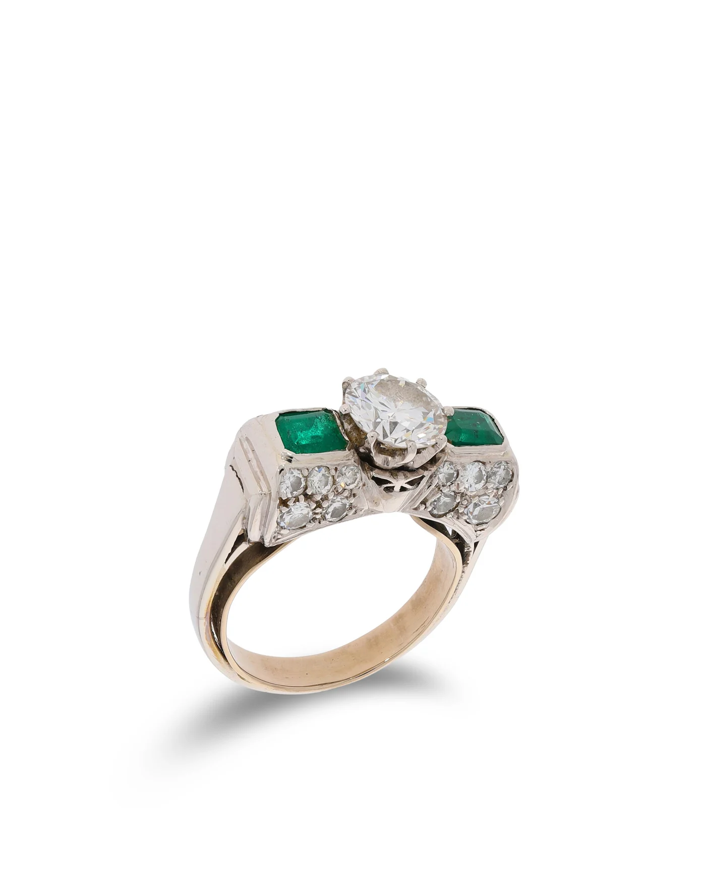 Bague pour dame - platine avec émeraudes et diamants