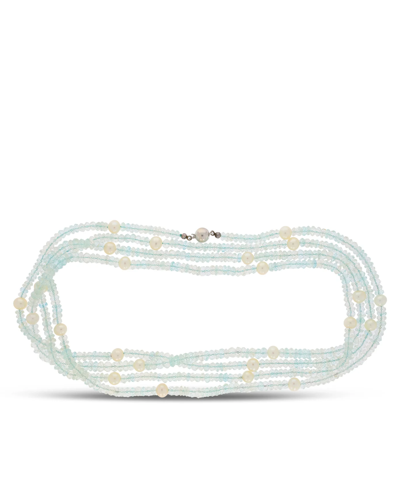 Aquamarin/ Perlencollier mit Weissgoldverschluss
