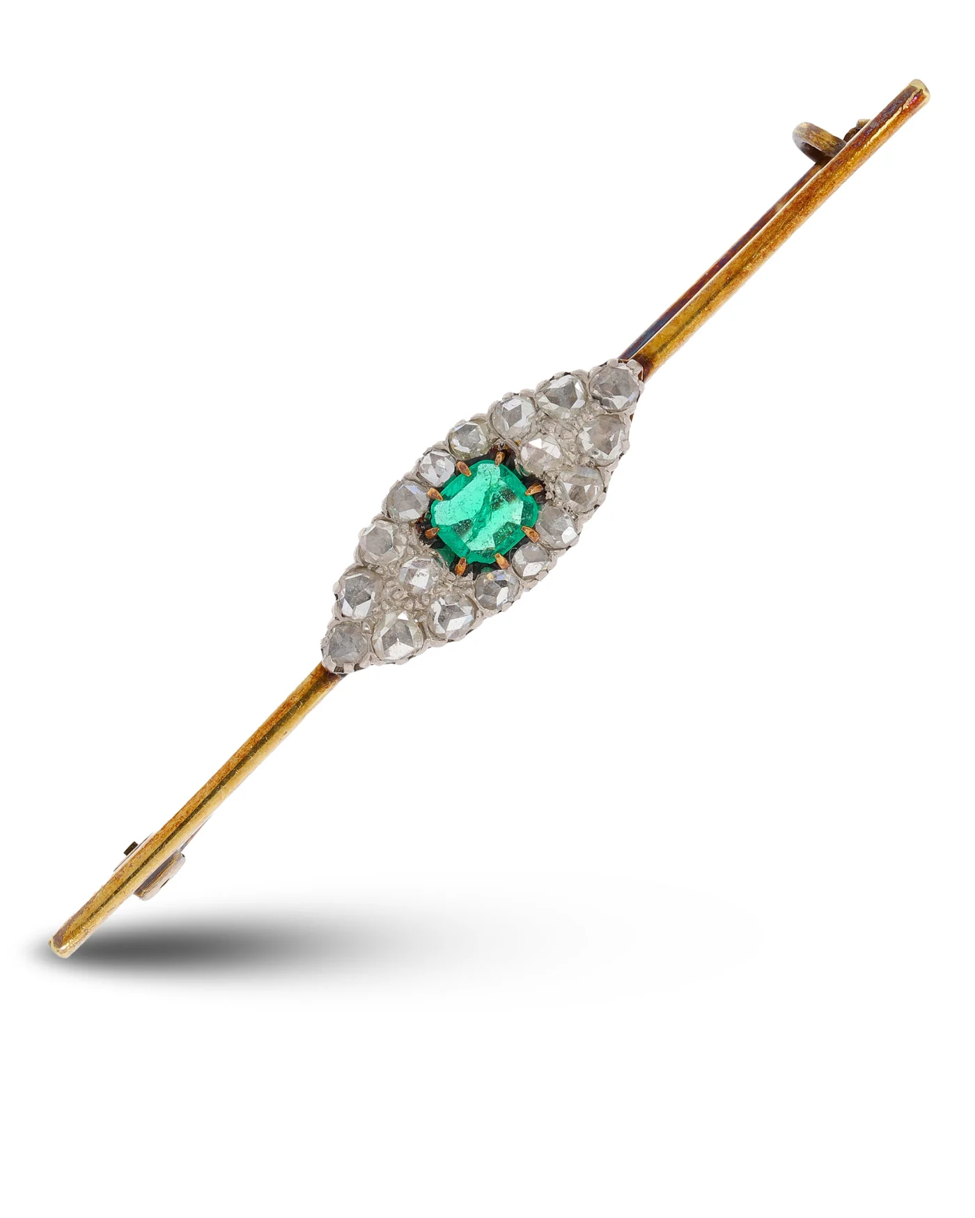Brosche – Antik Bicolor mit Smaragd und Diamanten 0.90ct