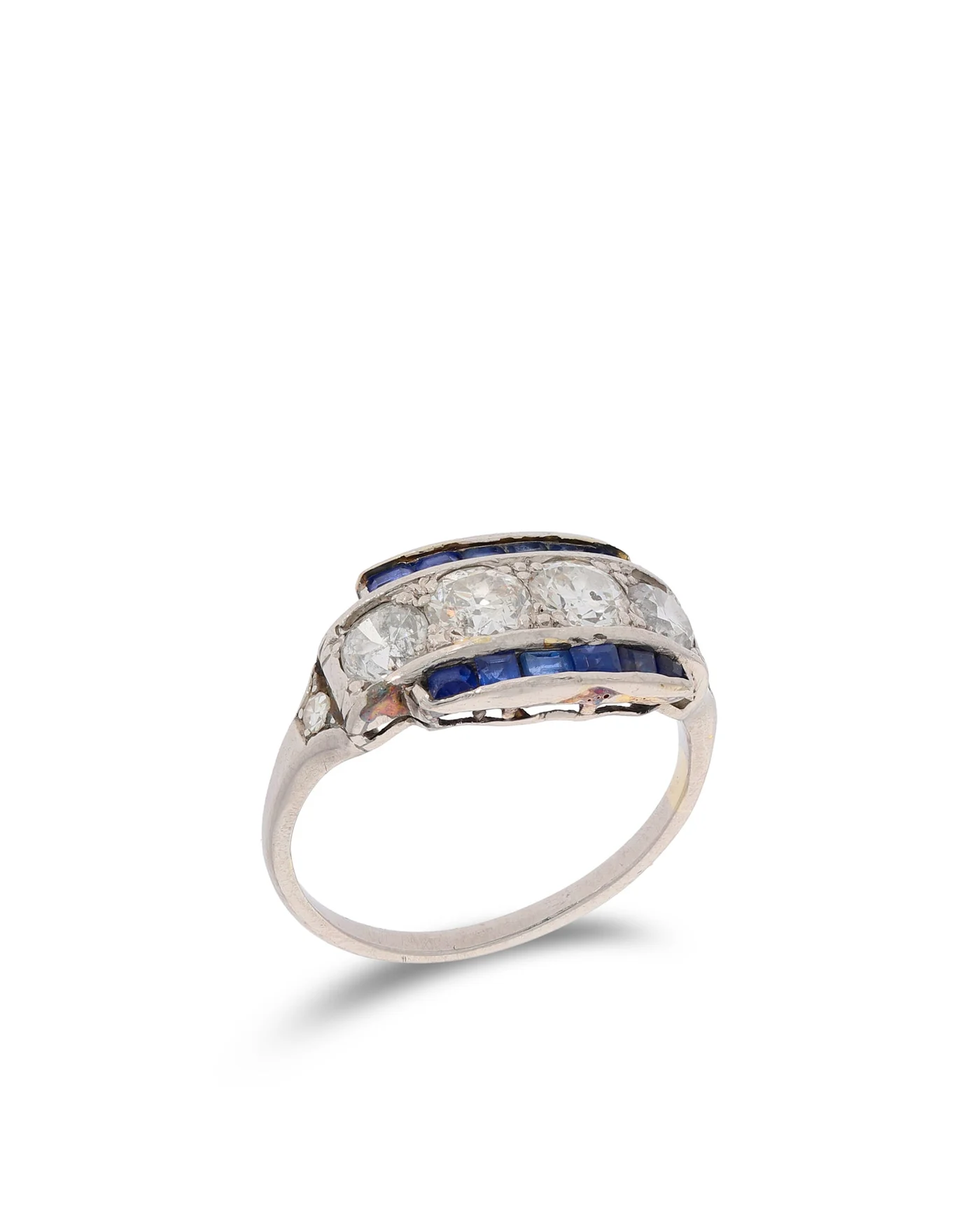 Damenring – Antik Platin mit Saphiren und Diamanten 1.24ct