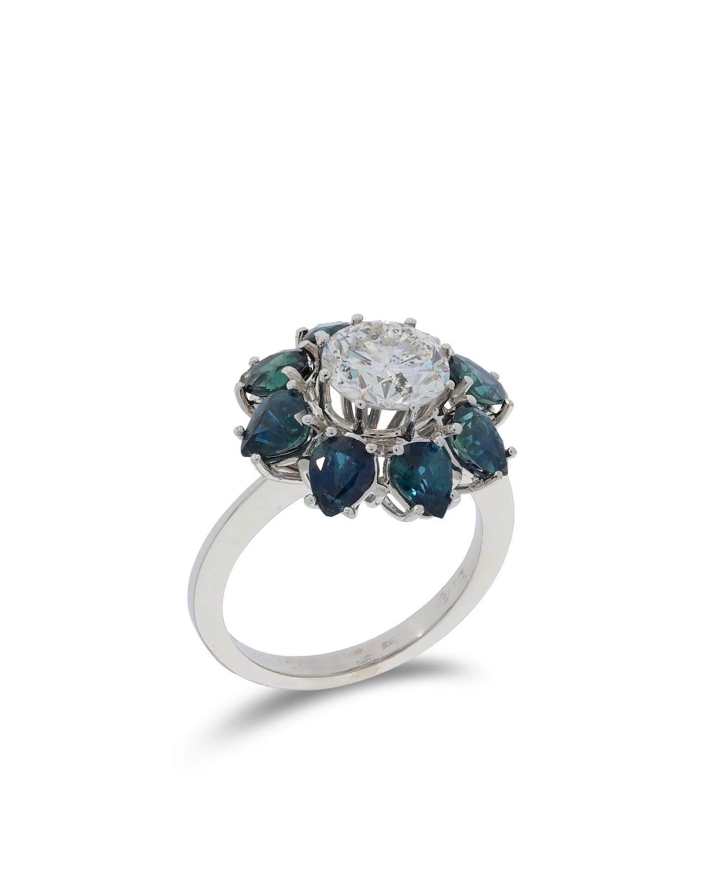 Damenring – Weissgold mit Diamant 1.9ct und Saphiren