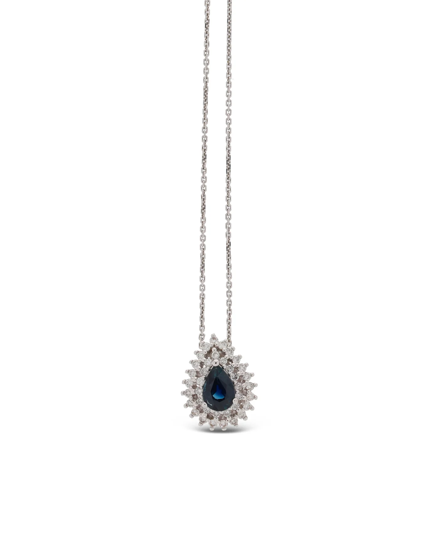 Anhänger mit Halskette - Weissgold mit Diamanten und Saphir