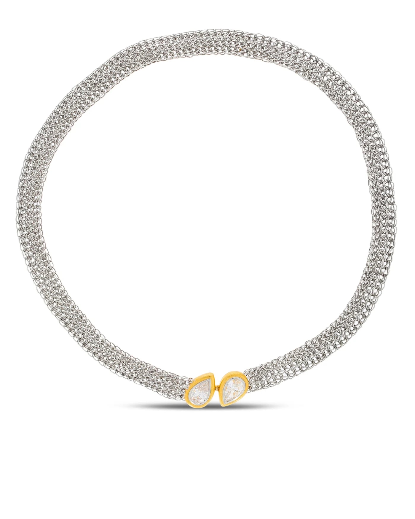 Collier – Platin und Feingold mit zwei Diamant-Tropfen 2.94ct