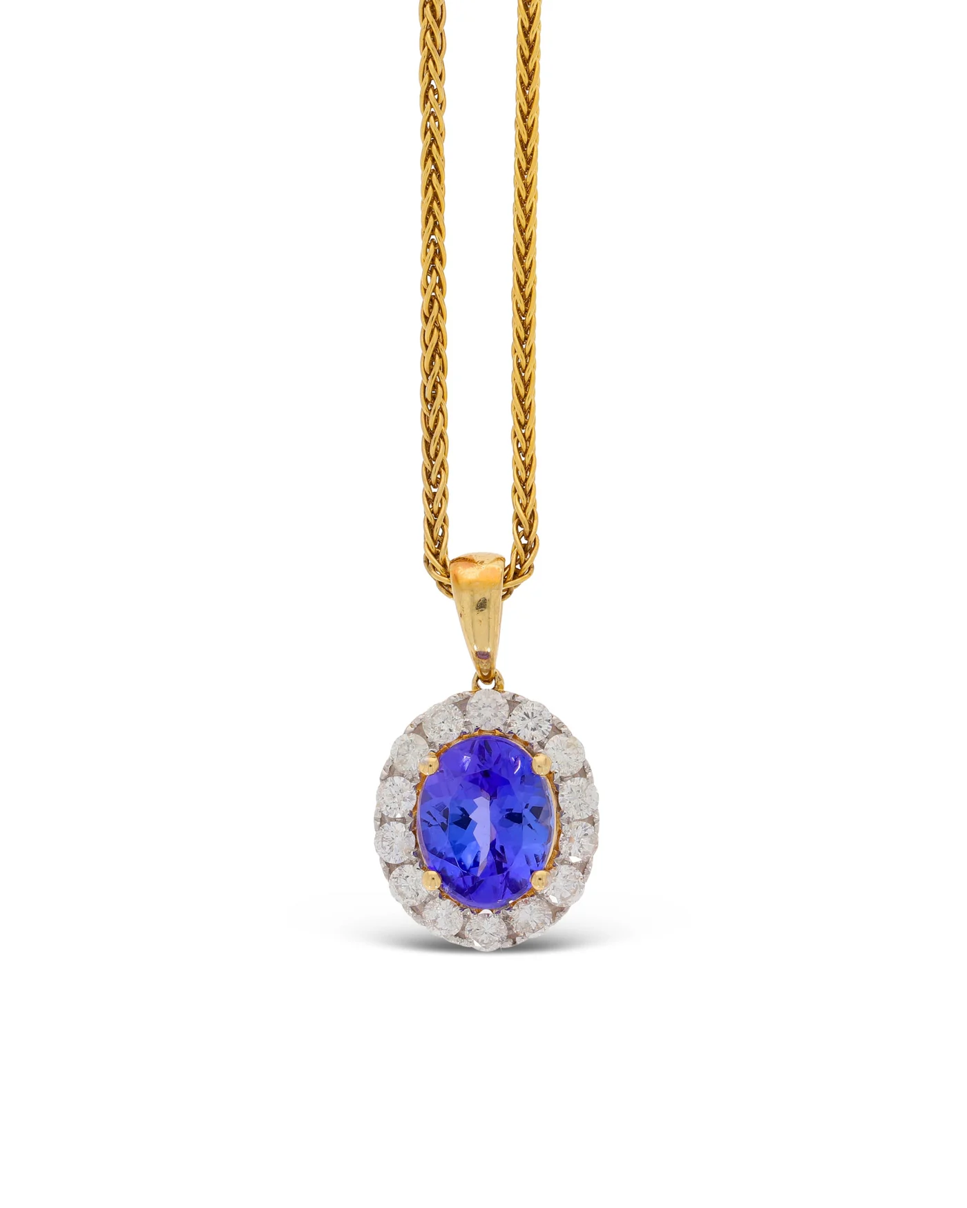 Anhänger mit Halskette - Gelbgold mit Tansanit 2.50ct und Diamanten 0.70ct