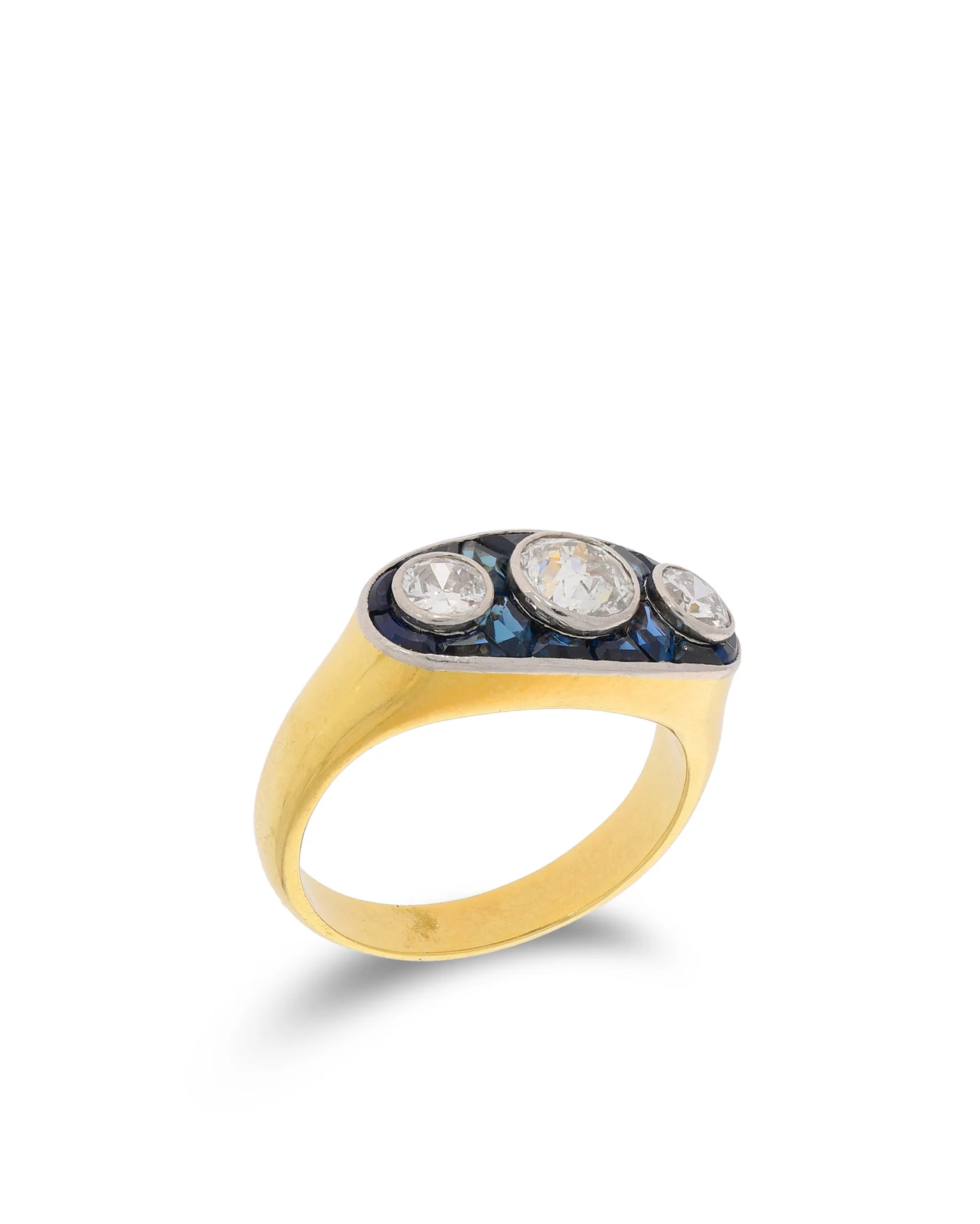Damenring – Art Deco Gelbgold mit Saphiren und Diamanten