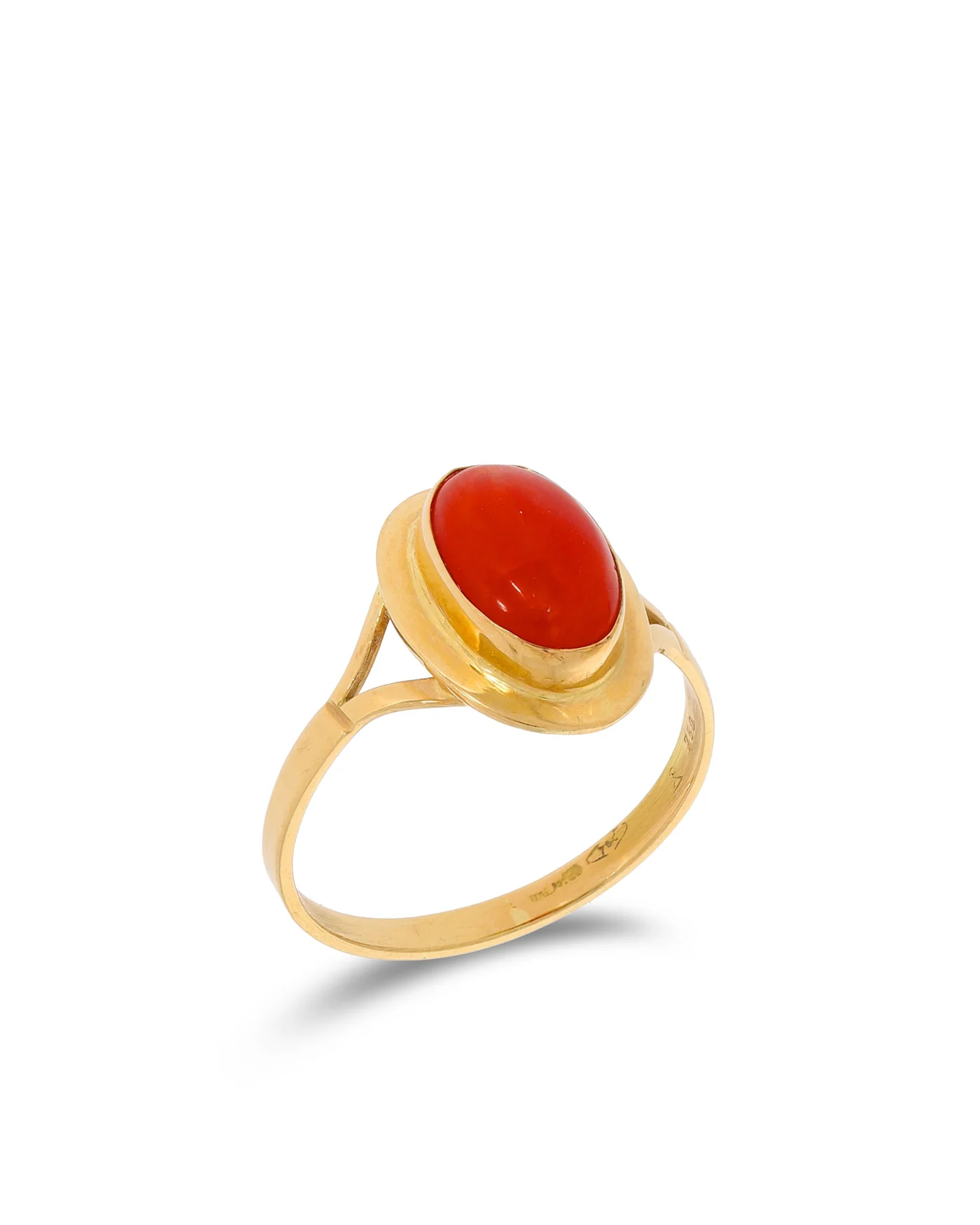 Damenring – Gelbgold mit Koralle