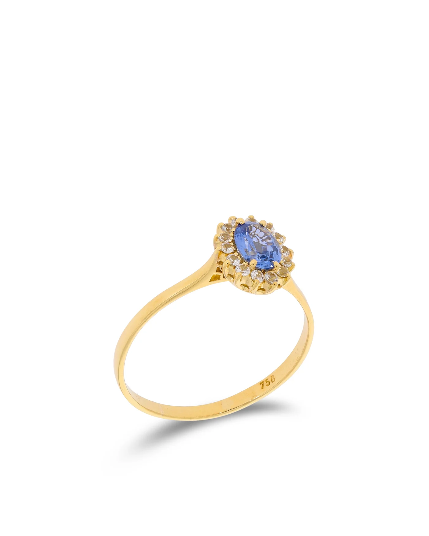 Damenring – Gelbgold mit Saphir und Zirkonia