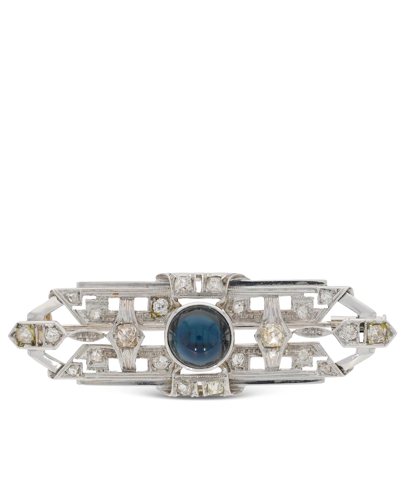 Brosche – Weissgold mit Saphir und Diamanten