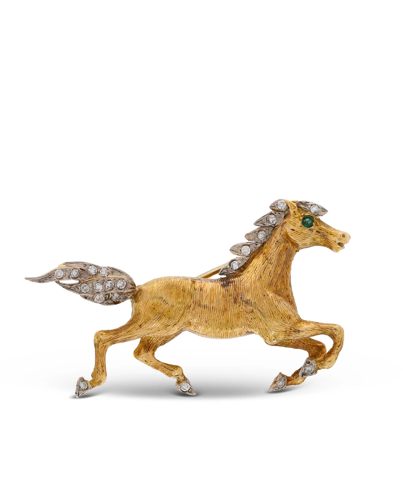 Brosche – Pferd bicolor mit Smaragd un Diamanten