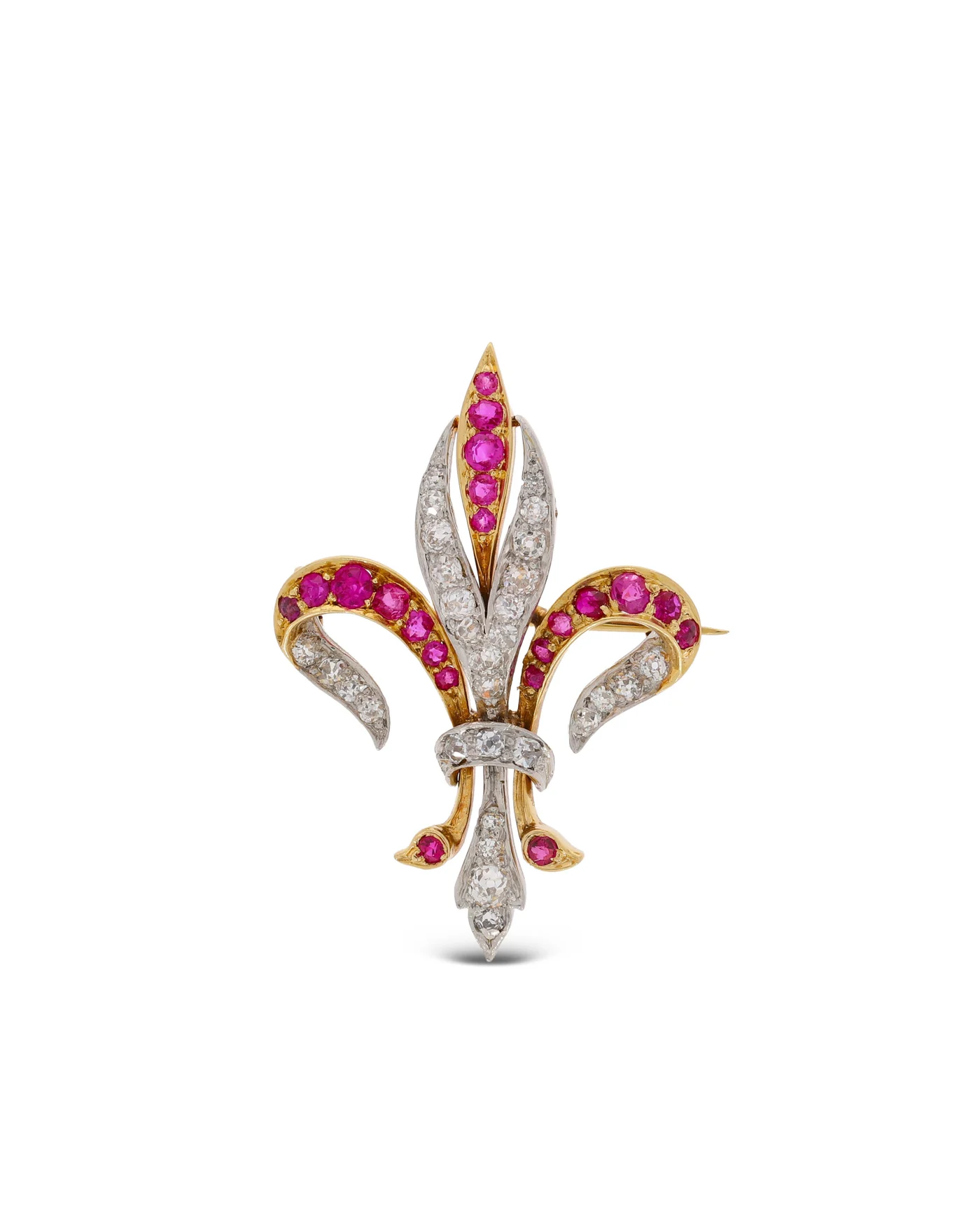 Antike Brosche - Fleur-de-Lis mit Diamanten und Rubinen