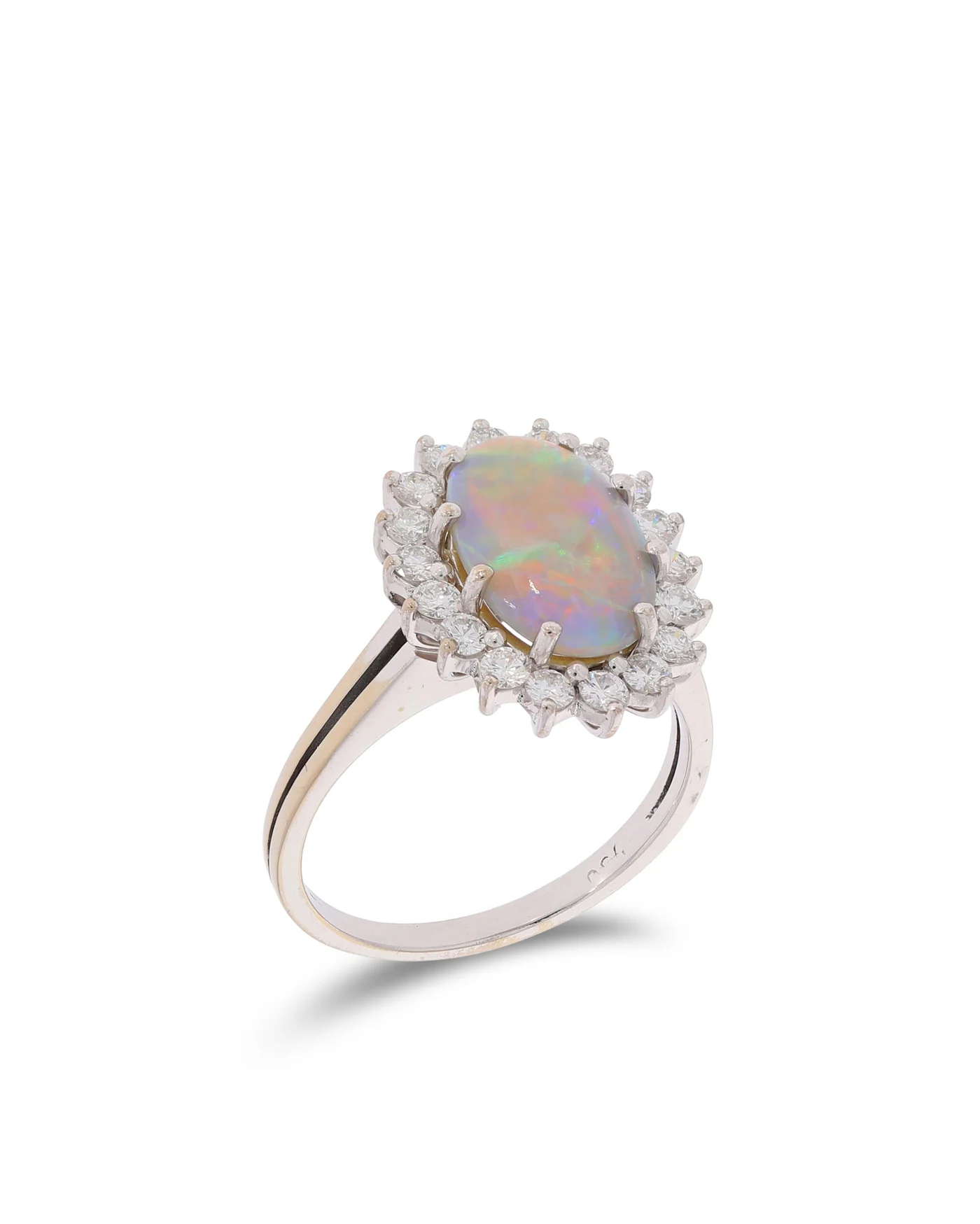 Bague cocktail – or blanc avec opale et diamants