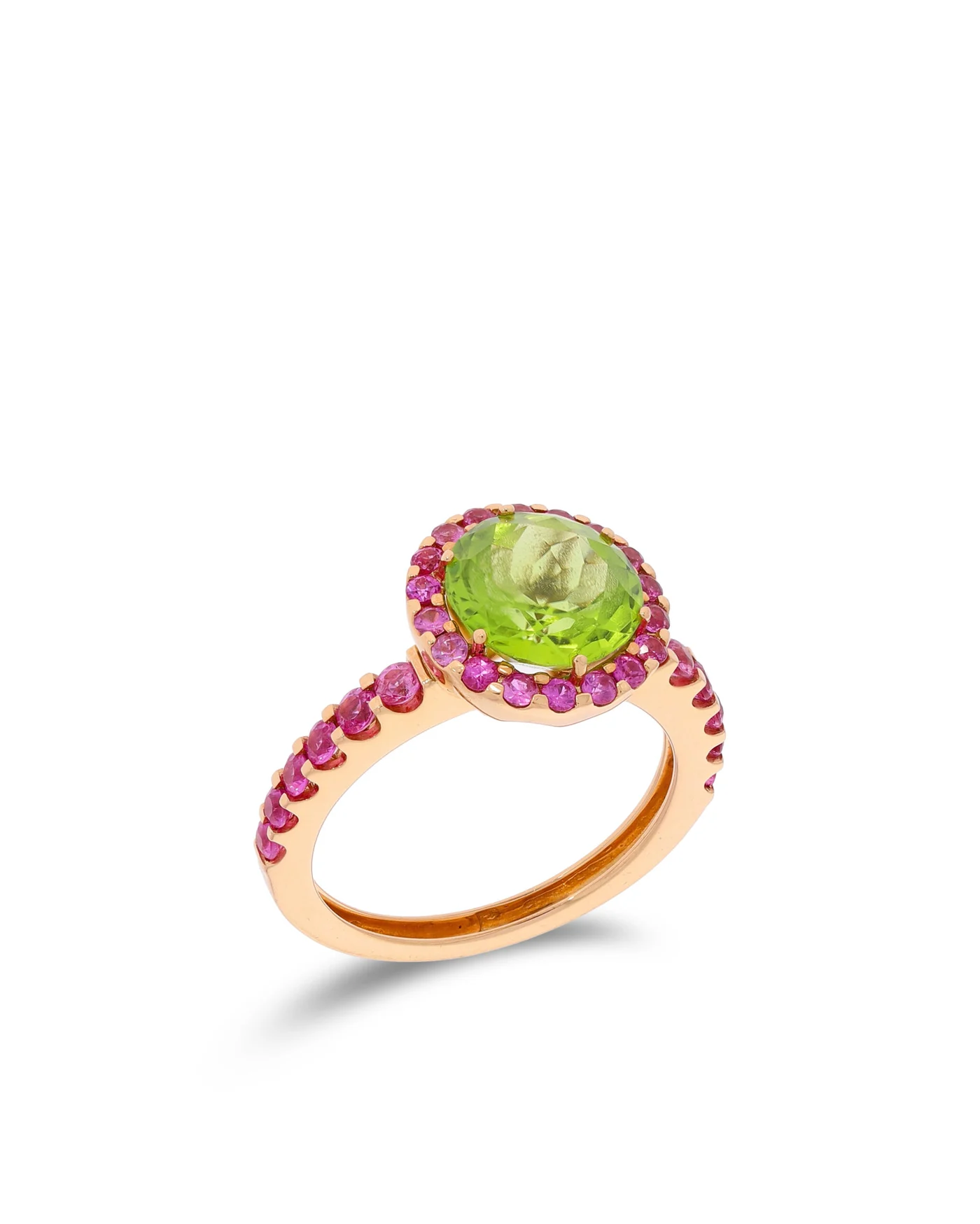 Damenring – Roségold mit Peridot und pinken Saphiren