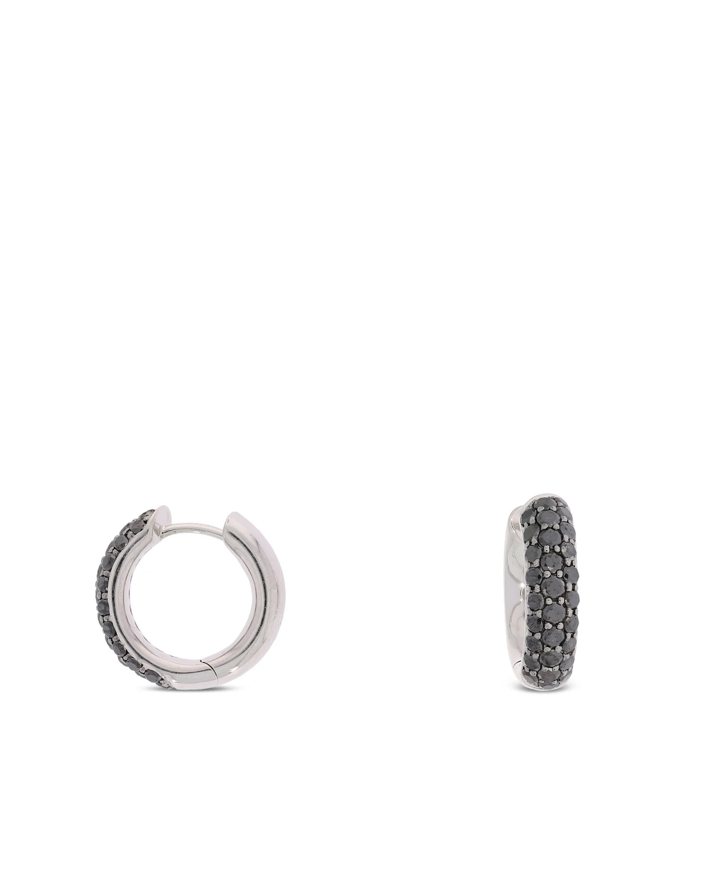 Creolen (Huggie-Ohrringe) - Weissgold mit schwarzen Diamanten
