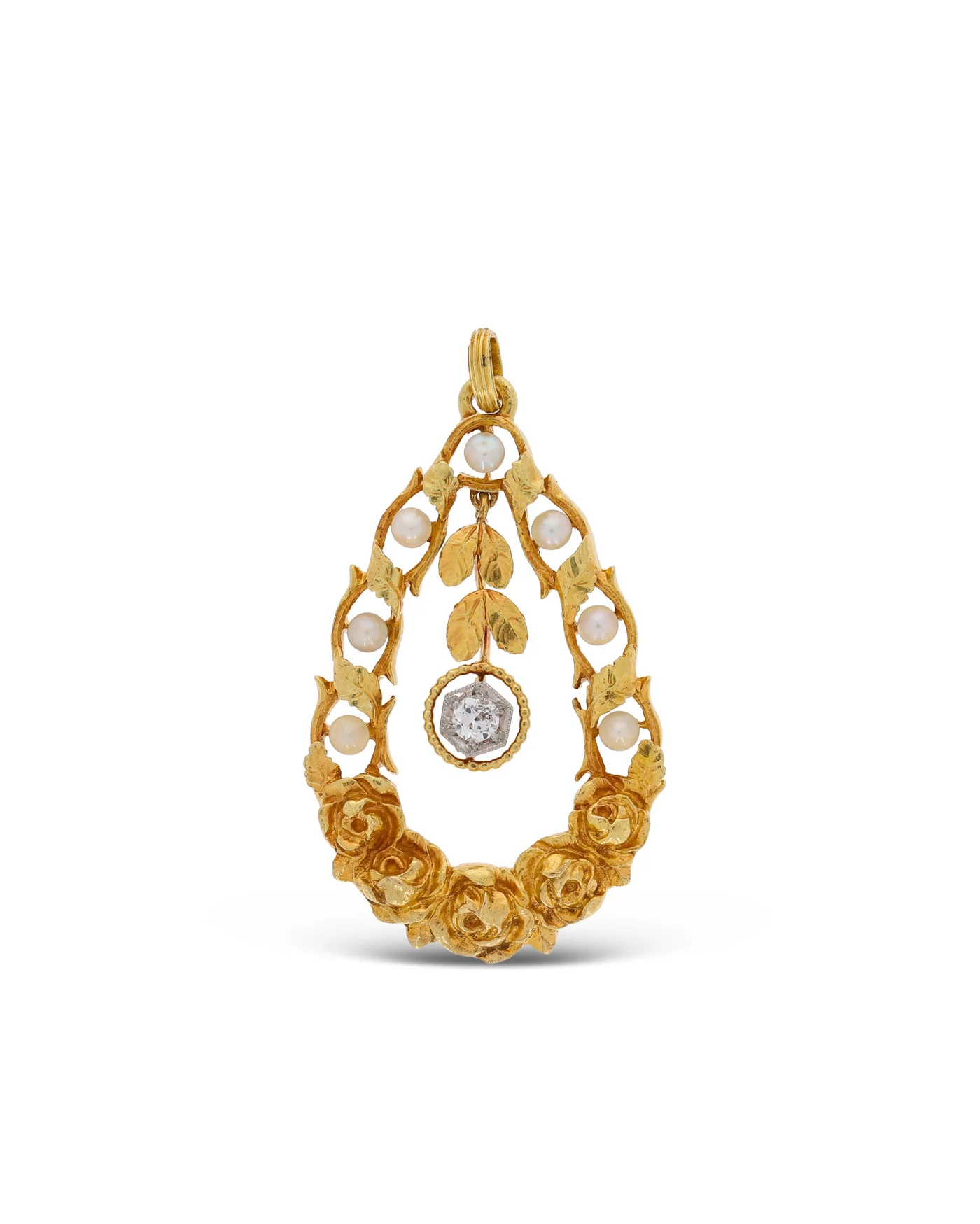Antiker Anhänger - Gelbgold mit Perlen und Diamant