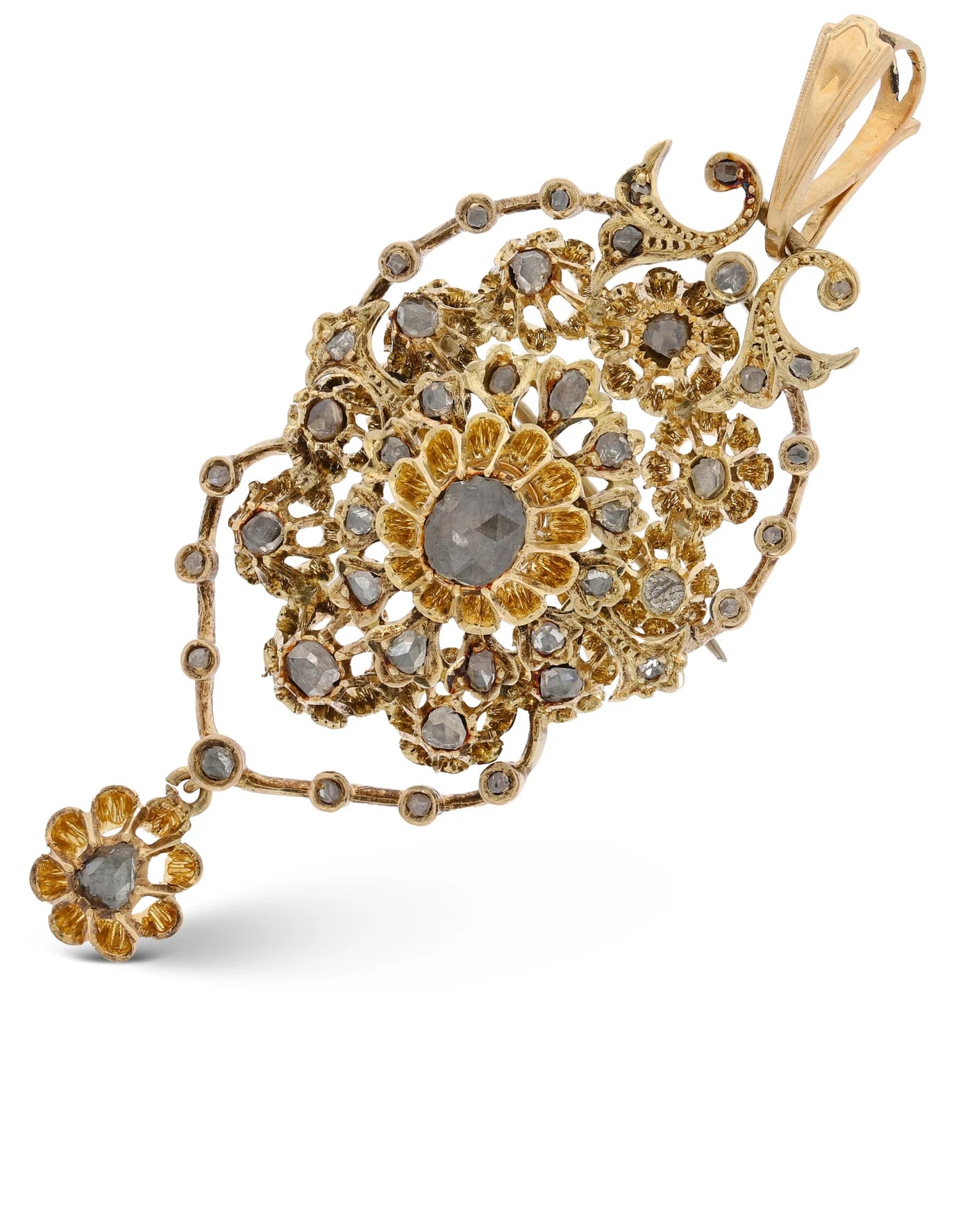 Kombinationsbrosche mit Rosendiamanten (spätes Biedermeier)