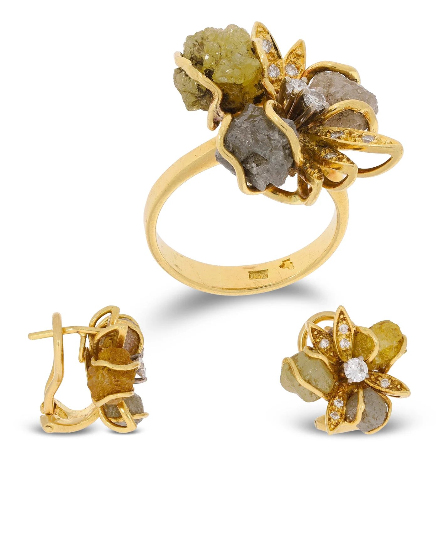 Ring und Ohrclips - Gelbgold mit Diamanten
