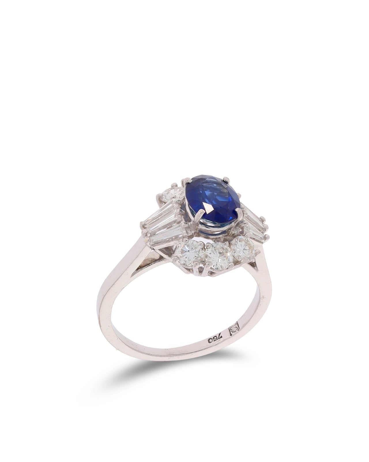 Damenring – Weissgold mit Saphir und Diamanten 0.78ct