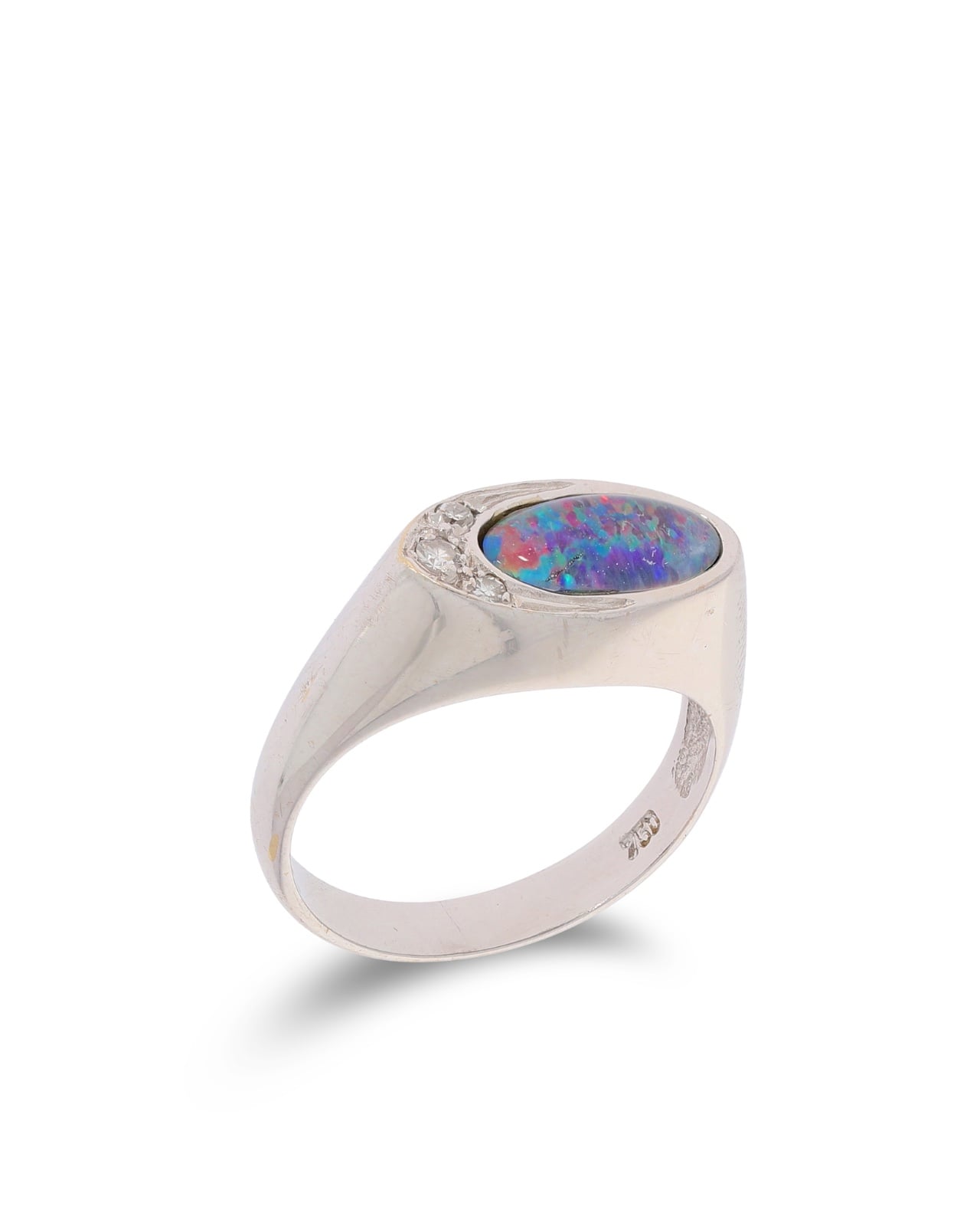 Damenring – Weissgold mit Opal und Diamanten 0.05ct