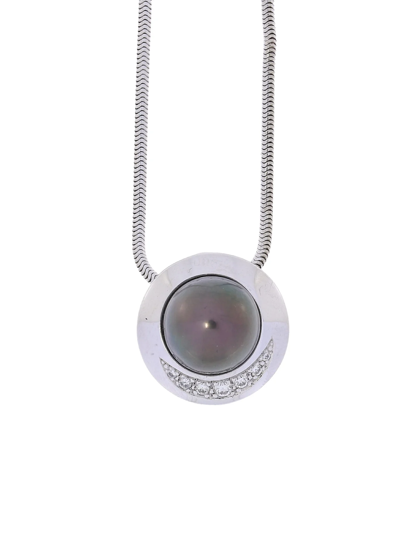 Halskette mit Anhänger – Weissgold mit Tahitiperle und Diamanten 0.15ct